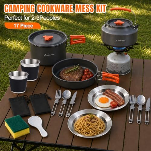 17-Piece Camping Cookware Set for 3-4 Campers with 1.1L Kettle - Image 3
