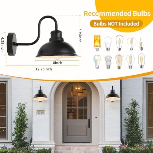 Barn Light Outdoor Wall Lights 8" Exterior Lighting Fixtures 2 Pack - Image 2