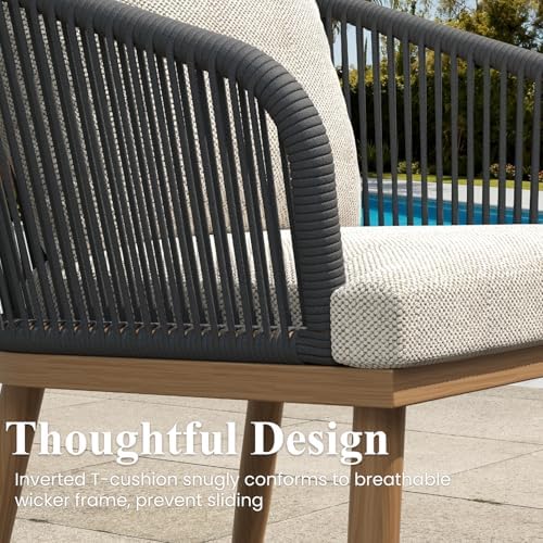 LayinSun 9 Pieces Outdoor Patio Dining Set, Aluminium Rectangular Dining Table and Wicker Rattan Chairs Set for Outside Backyard, Poolside - Image 4