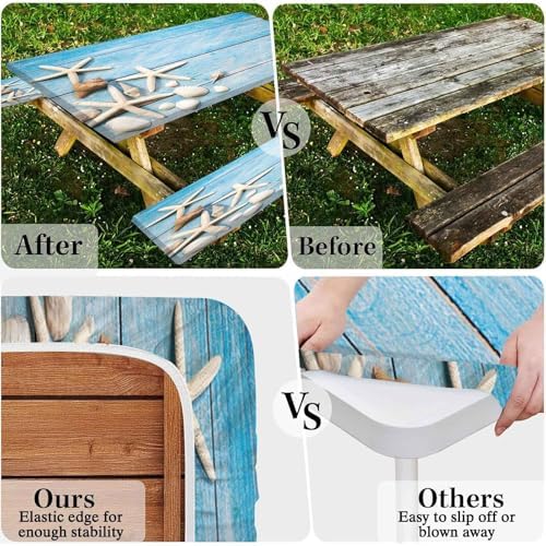 CAPSCEOLL Picnic Table Cover with Bench Covers 6ft - Summer Blue Wood - Image 6