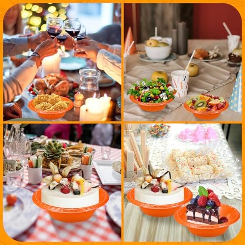 24 Pack 16oz Orange Disposable Plastic Bowls Dessert, Ice Cream, Salad, Soup Serving Cups for Party, Picnic, Food Snacks (Orange) - Image 7