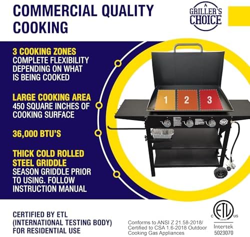 Griller's Choice Gas Griddle with Hinged Hood & Wind Guards, 4 Shelves, Propane Griddle for Flat Grills Outdoor Cooking, Front Grease Management, Steel Flattop Grills Surface, Precision Heat Control - Image 4