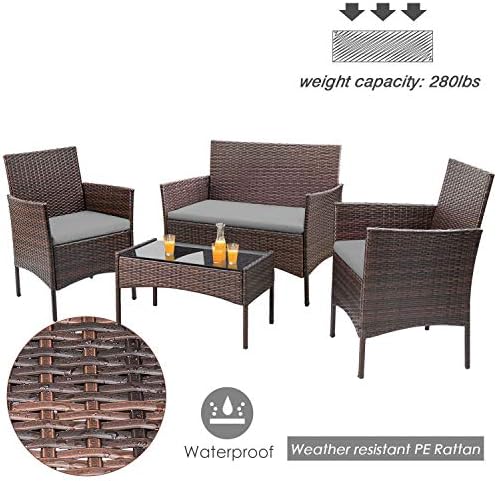Homall 4 Pieces Outdoor Patio Furniture Sets Rattan Chair Wicker Set, Outdoor Indoor Use Backyard Porch Garden Poolside Balcony Furniture Sets (Grey) - Image 6