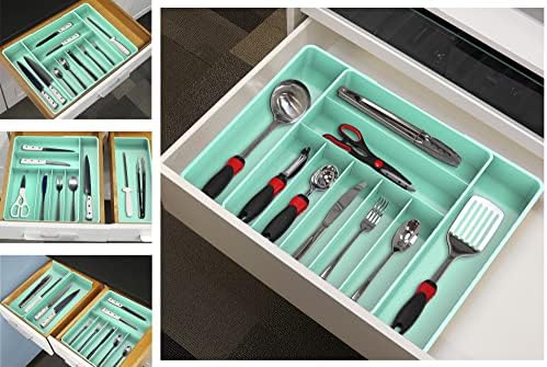 Simple Houseware Expandable Kitchen Drawer Flatware Organizer, Turquoise - Image 6