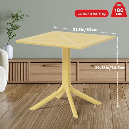 Costaelm Patio Dining Table for 4, Square PP Patio Table, 4-Person Weather Resistant Porch Tables for Outside Poolside Deck Lawn Garden Backyard, Yellow - Image 3