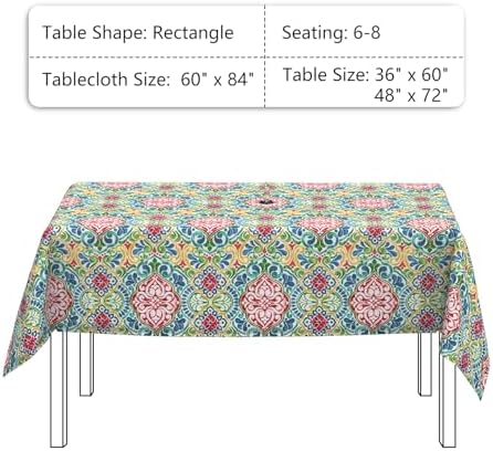 LVTXIII Rectangle Outdoor Tablecloth with Umbrella Hole and Zipper, Water-Repellent 60 x 84 Inch Patio Table Cover for Picnic, Garden, Backyard Dining, Damask Red - Image 3