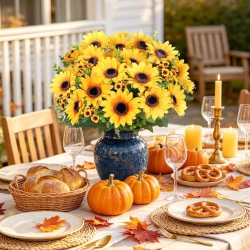 AmyHomie Artificial Sunflowers for Outdoors Fall Decor, 2 Bouquets - Image 6