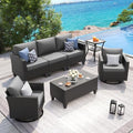 UDPATIO Patio Furniture Set, 5 Pieces Outdoor Conversation Sets with Rocking Swivel Chairs, Wicker Rattan Outdoor Sofa Set with Storage Table and Waterproof Covers for Backyard, Deck, Porch, Grey by UDPATIO