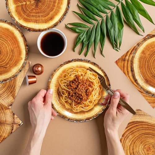 Wood Grain Slice Party Decorations 48Pcs Disposable Camping Hunting Plates Napkins Forks Supplies for Forest Baby Shower Decor Rustic Wood Slice Birthday Party Decorations - Image 5