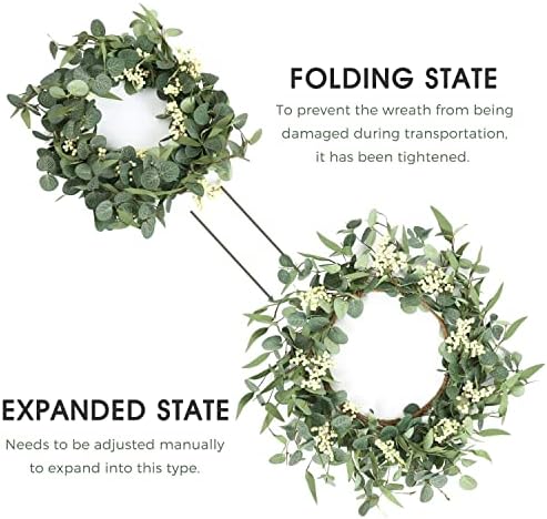 Pinkpum 2 Pack Wreaths for Front Door 20'' Christmas Eucalyptus Wreath, Spring Summer Door Green Wreath for Home Porch Window Wall Farmhouse Home Decor Indoor Outdoor Summer All Seasons - Image 5