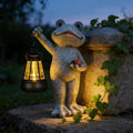 Solar Frog Garden Statue, Resin Figurine with Ladybug & Hanging Solar Lantern Outdoor Decor by solarstatue