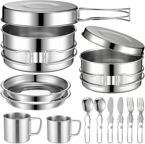 14-Piece Camping Cookware Set, 304 Stainless Steel Pots and Pans by Unknown