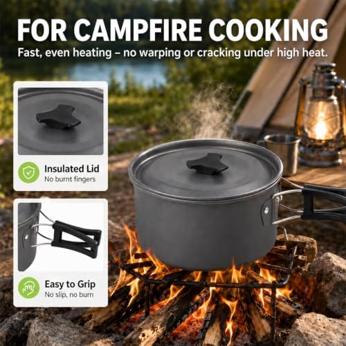 aiGear Camping Cookware with Pot Pan Kettle Cutlery Tableware 1-2 People - Image 4