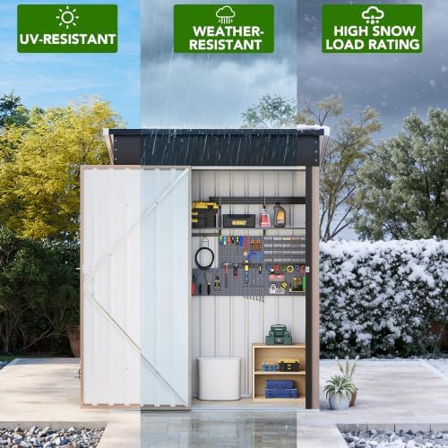 MXV 5x3 FT Outdoor Metal Storage Shed, Lockable Galvanized Steel Tool House with Sloped Roof, Waterproof Shed for Backyard, Garden, Patio, Brown - Image 4