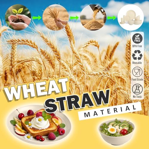 Wheat Straw Dinnerware Sets for 8, 32 PCS Unbreakable Plates and Bowls Sets, Kitchen Dish Set - Dinner Plate/Dessert Plate/Cereal Bowl/Cup, for Outdoor Camping RV Apartment Essentials - Beige - Image 5