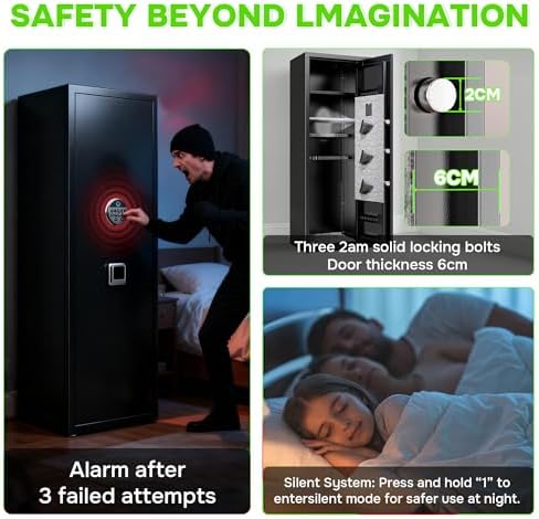 [No Assembly Required]10-12 Gun Safe for Rifles and Pistols, Biometric Gun Safe with Fingerprint and Digital Keypad, 57" Rifle Safe Gun Cabinet with Adjustable Rack, Shelf and Door Organizer for Home - Image 7