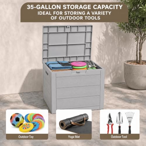35 Gallon Outdoor Storage Box Waterproof, Deck Boxes Outdoor, Grey - Image 6