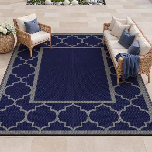 GENIMO Outdoor Rug, Waterproof Plastic Rugs for Patio, 9'x12' Blue Grey by GENIMO