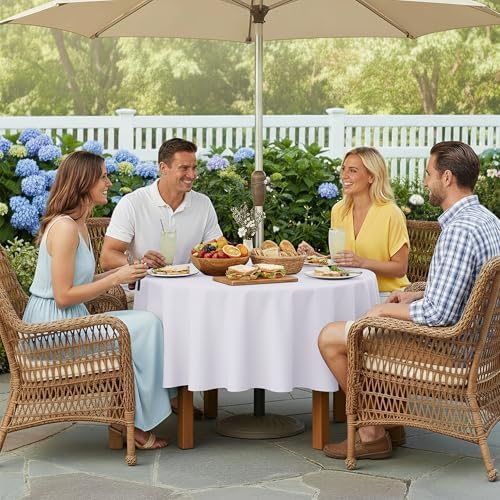 LUSHVIDA Round Outdoor Tablecloth with Umbrella Hole 60 Inch White - Image 3