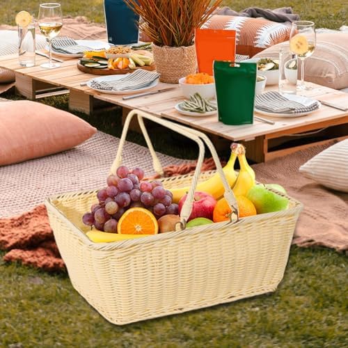 Baoblaze Outdoor PP Woven Picnic Basket Organizer, with Foldable Handle Multifunctional for Park Farmhouse Dining Table Small Sundries, 40cmx30cmx18cm - Image 4