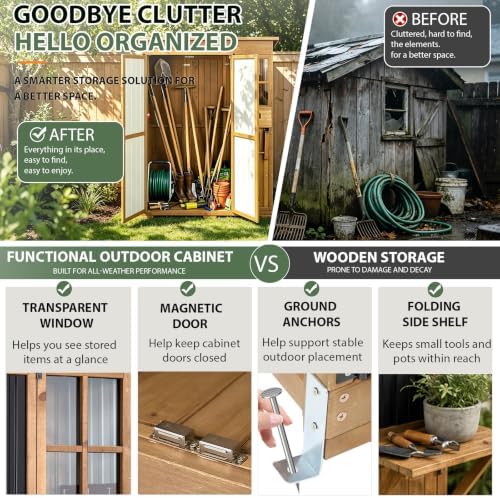 Gowoodhut Large Outdoor Storage Cabinet Weatherproof Garden Tool Shed - Image 5