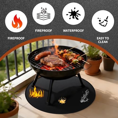 Garvee 36'' Fire Pit Mat, Double-Sided Fireproof Under Grill Deck Protector Mat, Round BBQ Fireplace Pad for Patio, Indoor Outdoor Use, Waterproof/Oil-Proof/Reusable, Black - Image 3