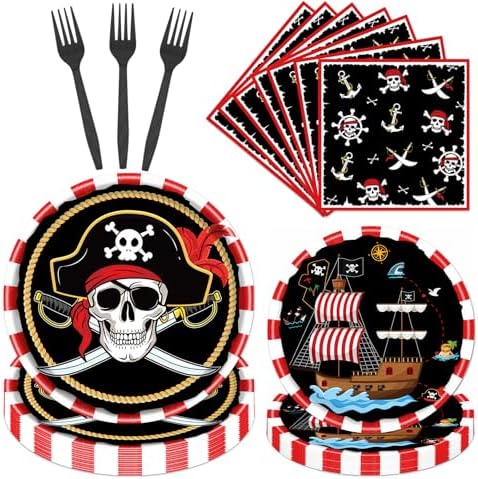 Gameza Pirate Party Decor 96PCS Disposable Plates Napkins Tableware by GAMEZA