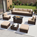 Aoxun 10 Piece Outdoor Patio Furniture Set with 44'' Fire Pit Table, Outdoor Patio Furniture Sets with Coffee Table, Wicker Rattan Outdoor Conversation Set with Ottoman for Backyard & Garden, Beige by Aoxun