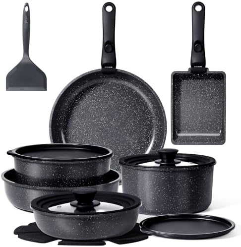 GiPP 17PCS Pots and Pans Set Nonstick Cookware Set with Detachable Handle by GiPP