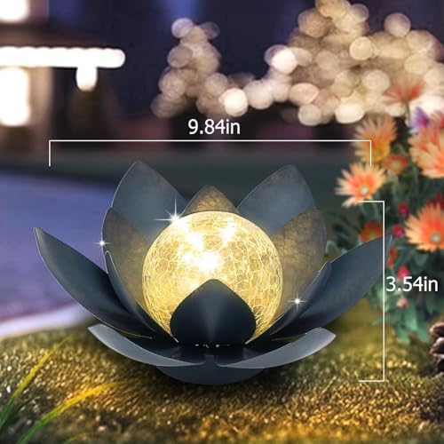 Huaxu Solar Lights Outdoor Garden Decoration Crackle Globe Glass Waterproof LED Metal Blue Lotus Flowers Gift for Mom,Women,Patio,Lawn,Walkway,Tabletop,Ground - Image 5
