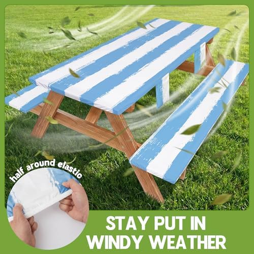 Wrakus Picnic Table Cover with Bench Covers Camping Essentials Waterproof Windproof Patio Outdoor Tablecloth with Storage Bag, Fitted Rectangle Tables and Seats Tablecover for Rv Owner Camper 72in - Image 3