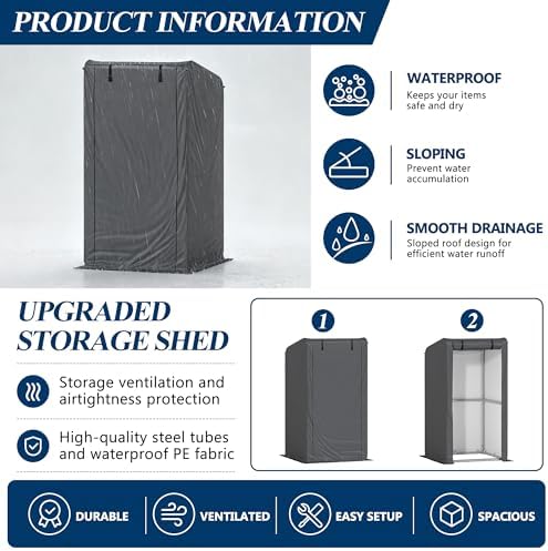 COVERONICS 3' x 3' Outdoor Portable Storage Shelter Shed, Grey - Image 4