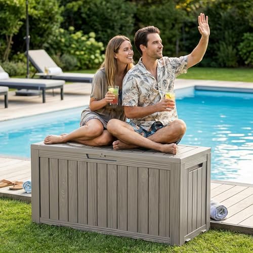 DRATO 100 Gallon Waterproof Deck Box Outdoor Storage Box with Wheels Grey - Image 6