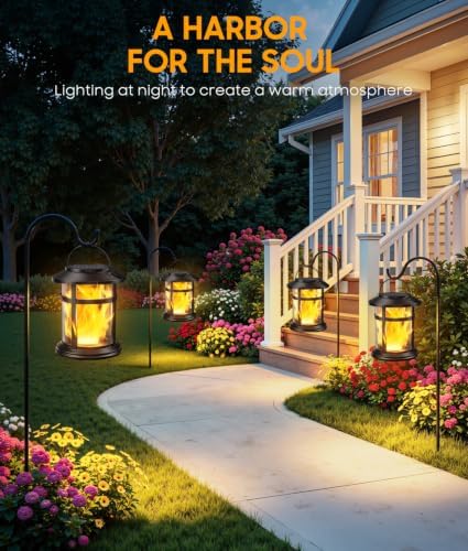 Solar Lanterns Outdoor Waterproof, 2 Pack Upgraded Flickering Flame Hanging Solar Lights for Outside Decorative, Solar Powered Lanterns Lighting for Garden Patio Table Porch Decor Gifts - Image 3