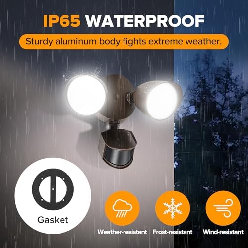 LUTEC 32W 3500 Lumen LED Security Lights Motion Sensor Light Outdoor, 5000K Daylight, IP65 Waterproof, Dusk to Dawn, Motion Detector Flood Light for Garage, Yard, Porch-Brown - Image 5
