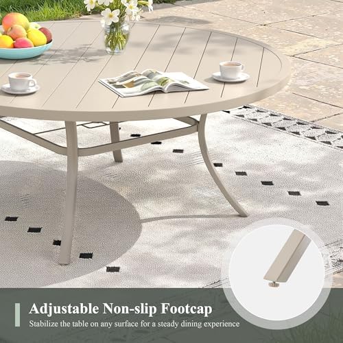 Outdoor Dining Table for 8, 60" Round Outdoor Table with Adjustable Umbrella Hole, All-Weather Metal Patio Dining Table for Lawn Garden Backyard Deck, Sandshell - Image 7