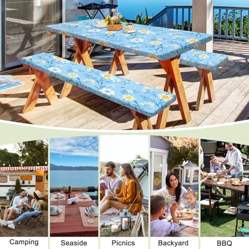 Picnic Table and Bench Cover Set, Waterproof Fitted Elastic Cloth - Image 6