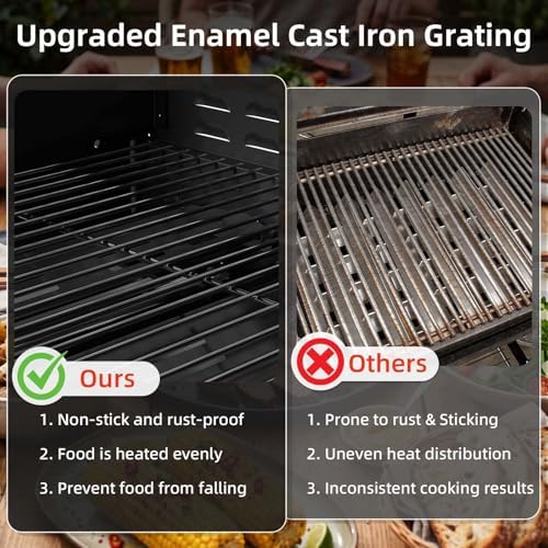 COWSAR 3 Burner Gas Grill, 34,000 BTU Stainless Steel BBQ Grill with Side Burner, Porcelain-Enameled Cast Iron Grates, Pull-Out Grease Tray for Patio, Backyard & Outdoor Cooking - Image 3