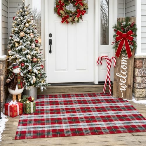 OJIA Christmas Door Mats Outdoor Rug 3'x5' Red Green Plaid Rug Porch Decor - Image 6