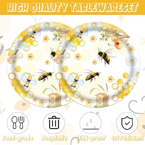 40pcs Bee Themed Birthday Party Decoration, Bumblebee and Honeycomb Plates and Napkins,Suitable for 20 Guests - Image 2