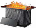 Ciays 43-Inch Rectangular Propane Fire Pit with 60,000 BTU Output, Fire Pit Table Premium Gas for Outside Patio with 304 Stainless Steel H-Burner, Glass Stones, and Wind Guard,Black by Ciays