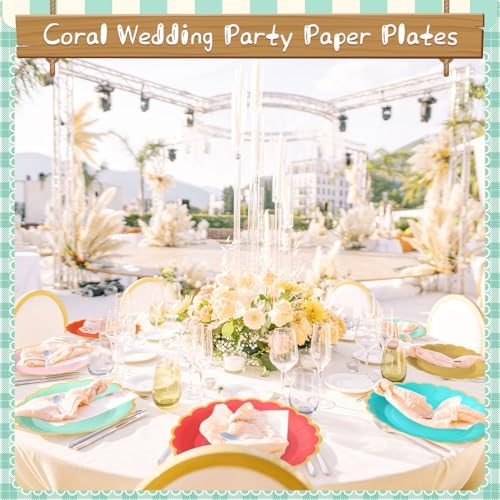 96 Pcs Colorful Coral Paper Plates 9 Inch Pastel Rainbow Scalloped Paper Plates Disposable Dinner Dessert for Birthday Wedding Bridal Party Supplies, 6 Colors - Image 6