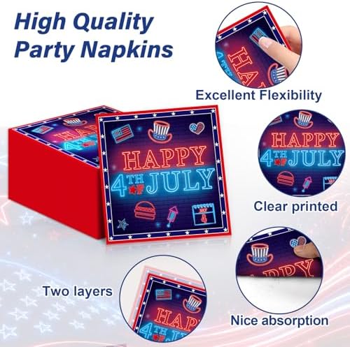 96PCS Happy 4th of July Party Plates and Napkins Neon Independence Day Decoration American Patriotic Plates Neon Red Blue Disposable Tableware for Veterans Memorial Day Birthday Gatherings Decorations - Image 4