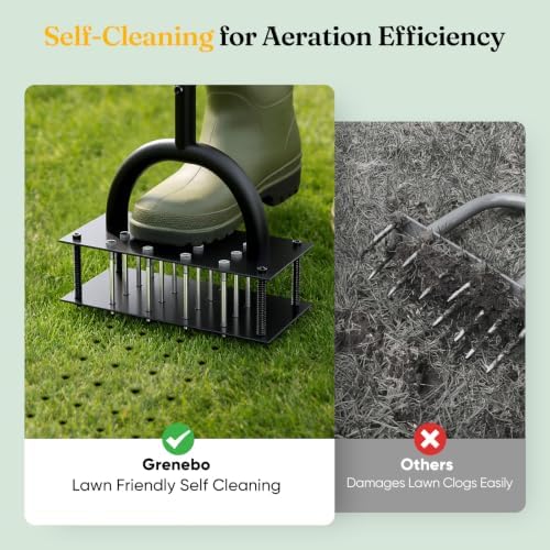 Grenebo Lawn Aerator Manual Aerator Lawn Tool with 16 Spikes, Black - Image 6