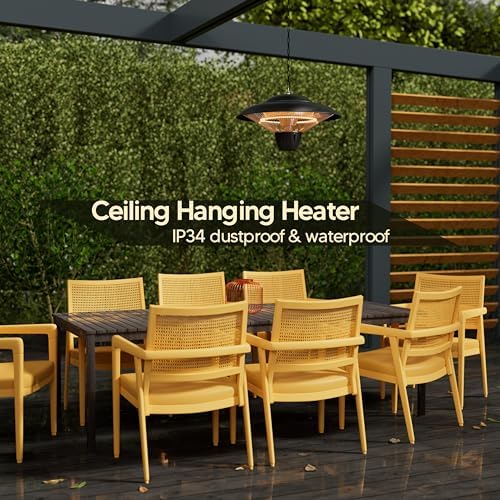 1500W Electric Patio Heater, Hanging Infrared Outdoor Heater with Carbon Fiber Heating, Waterproof Ceiling Mounted Heater for Gazebo, Porch, Garage & Covered Patio - Image 5