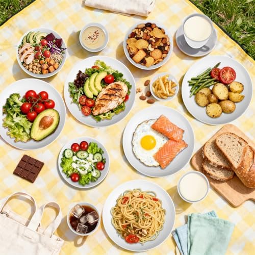 Wheat Straw Plates and Bowls Sets of 16，Unbreakable Dinnerware Sets for 4, Microwave & Dishwasher Safe Kids Dish Set for Kitchen, Outdoor, Camping, Party, RV- White - Image 5