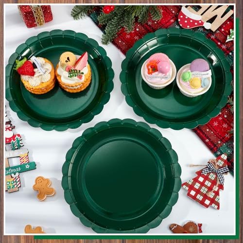 NatNarr 30 Pcs Dark Green Plates 9 Inch Scalloped Green Paper Plates - Image 4