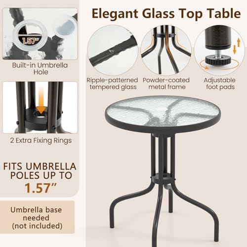 Goplus Patio Bistro Set, 3-Piece Patio Dining Furniture Set with Round Tempered Glass Table, 2 Foldable Chairs, Small Outdoor Folding Chairs & Table Set for Porch Garden Pool Yard - Image 5