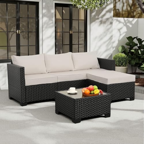 Rattaner Outdoor Furniture Set 3 Pieces Wicker Patio Furniture Outdoor Sectional Patio Couch Outdoor Coffee Table All-Weather Non-Slip Cushions Waterproof Covers, Khaki - Image 2