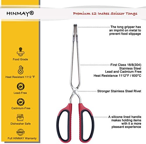 HINMAY Stainless Steel Scissor Tongs with Comfort-Grip Handle 12-Inch - Image 2